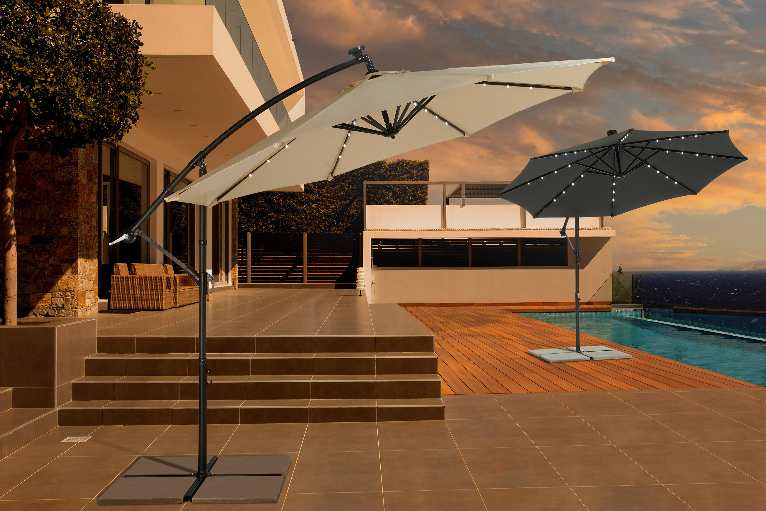 AMPELSCHIRM   - Anthrazit/Beige, ROMANTIK / LANDHAUS, Textil/Metall (300/245cm) - Ambia Garden