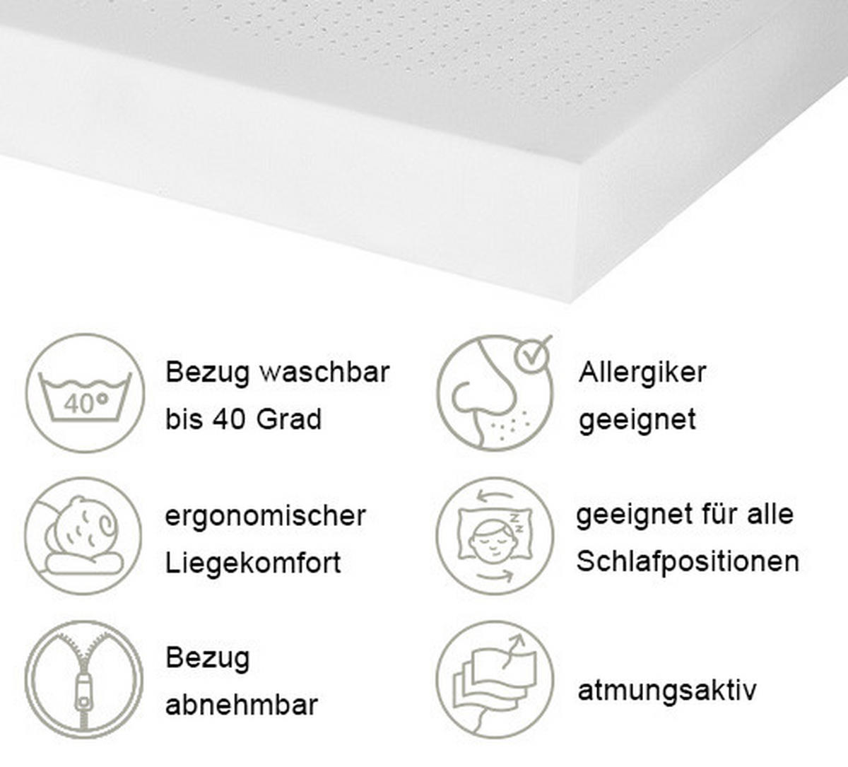 KALTSCHAUMMATRATZE 90/200 cm Höhe ca. 15 cm 5 -Zonen - Weiß, Basics, Textil (90/200cm) - P & B