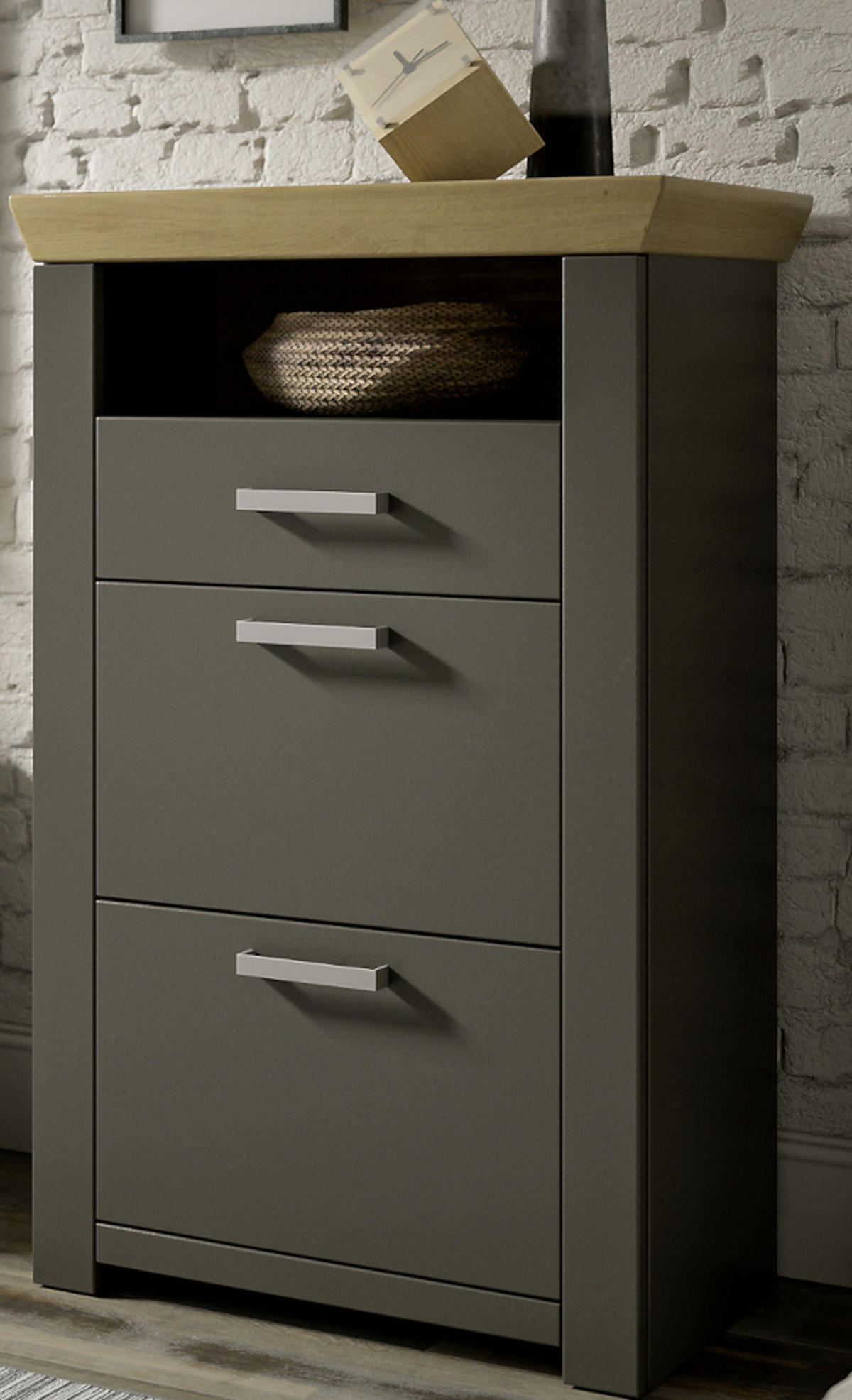 SCHUHSCHRANK Graphitfarben, Eichefarben  - Eichefarben/Anthrazit, Basics, Holzwerkstoff/Metall (74,5/108,2/42,2cm) - SetOne by Musterring