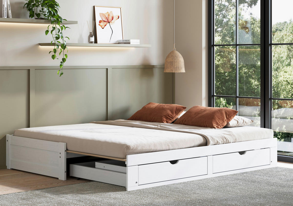 AUSZIEHBETT 206/100 cm  in Weiß  - Naturfarben/Weiß, MODERN, Holz/Holzwerkstoff (206/100cm) - MID.YOU