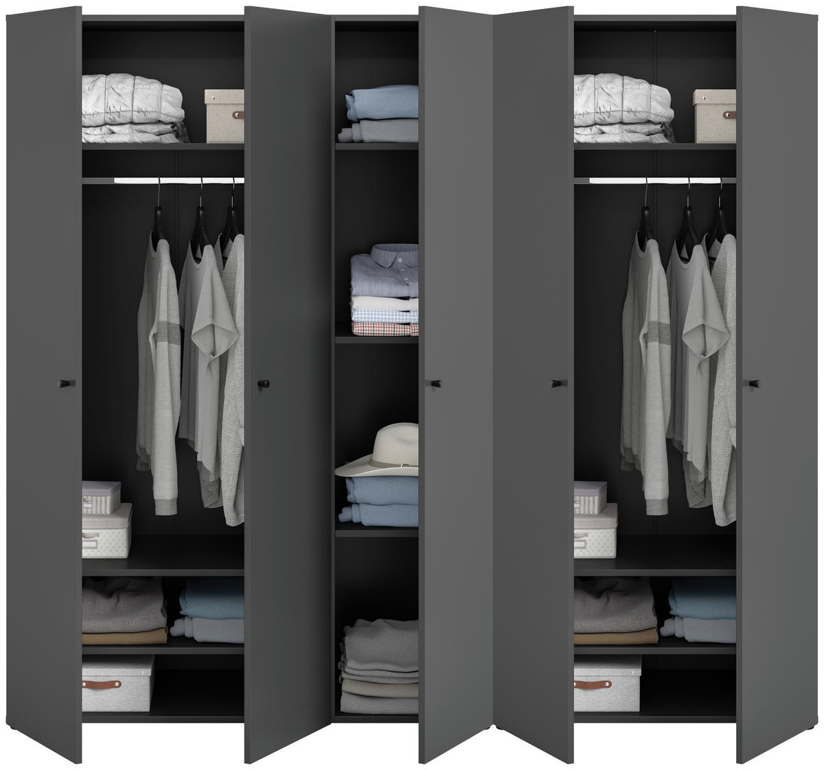 DREHTÜRENSCHRANK 200/176/51 cm,  in Anthrazit, 5-türig  - Anthrazit/Schwarz, MODERN, Holzwerkstoff/Kunststoff (200/176/51cm) - MID.YOU