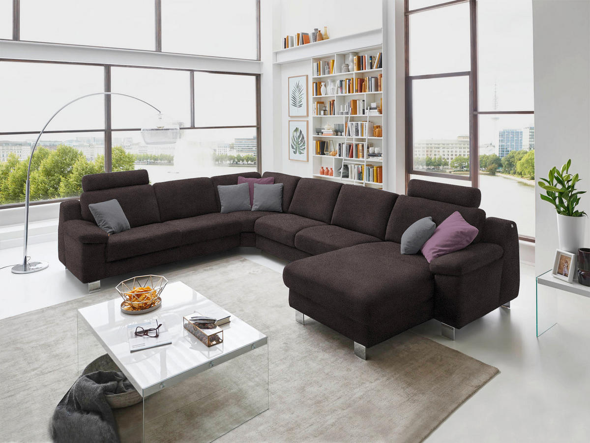 WOHNLANDSCHAFT in Mikrofaser Dunkelgrau  - Chromfarben/Dunkelgrau, Design, Textil/Metall (278/364/166cm) - Valdera