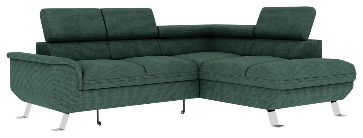 ECKSOFA in Struktur Dunkelgrün  - Dunkelgrün/Silberfarben, Konventionell, Textil/Metall (268/207cm) - MID.YOU
