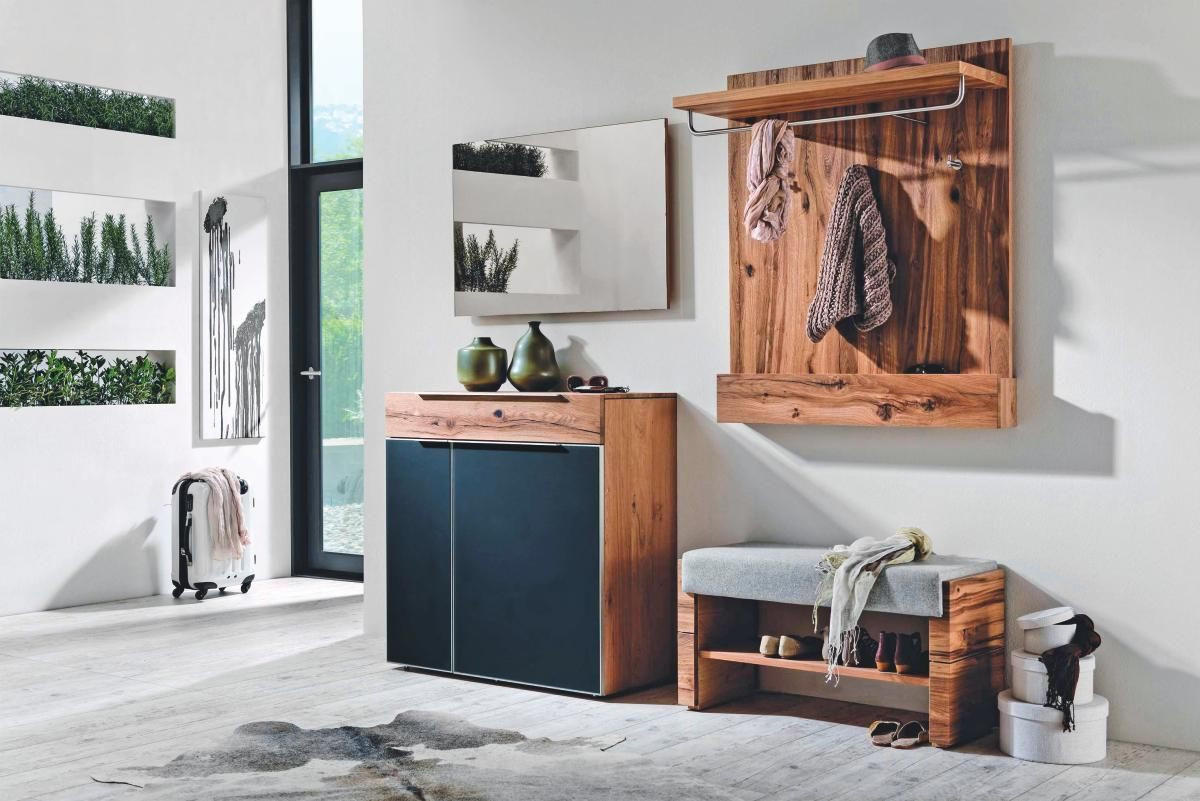 KOMMODE  in 96/98/42,5 cm  - Edelstahlfarben/Eichefarben, Design, Glas/Holz (96/98/42,5cm) - Voglauer