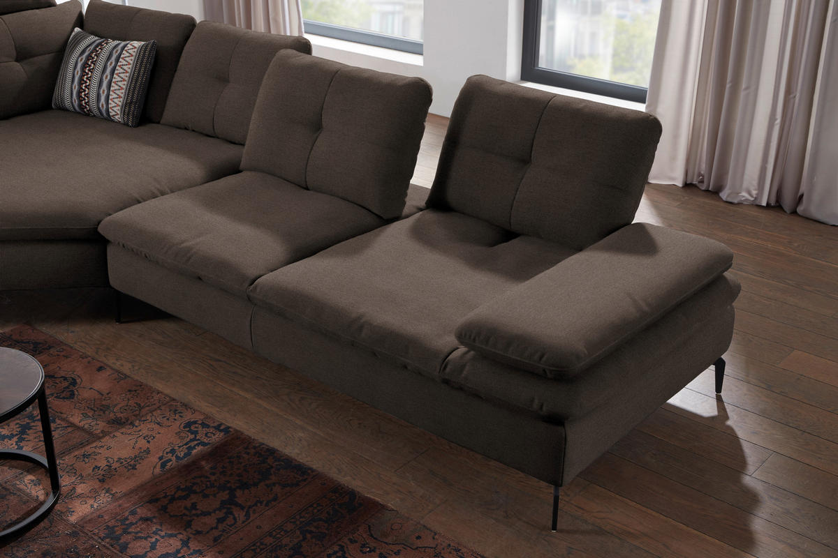 ECKSOFA in Flachgewebe Dunkelbraun  - Dunkelbraun/Schwarz, Design, Textil/Metall (157/344cm) - Chilliano