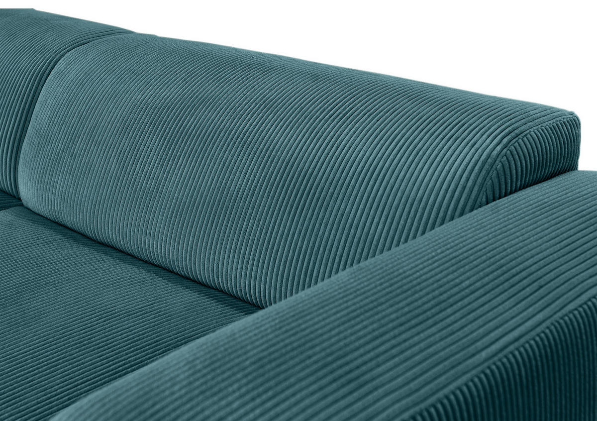 ECKSOFA BASMA in Cord Petrol  298/175 cm  - Petrol/Schwarz, Design, Kunststoff/Textil (298/175cm) - P & B