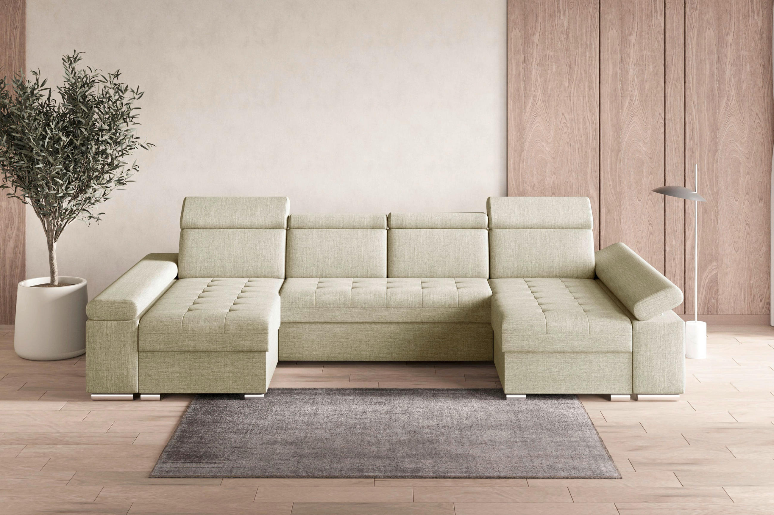 WOHNLANDSCHAFT TORONTO U Creme Webstoff  - Silberfarben/Creme, Design, Textil (168/330/168cm) - MID.YOU
