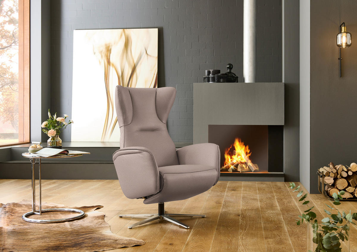 RELAXSESSEL Leder Taupe  - Taupe/Schwarz, Design, Leder/Metall (75/106/86cm) - Valdera