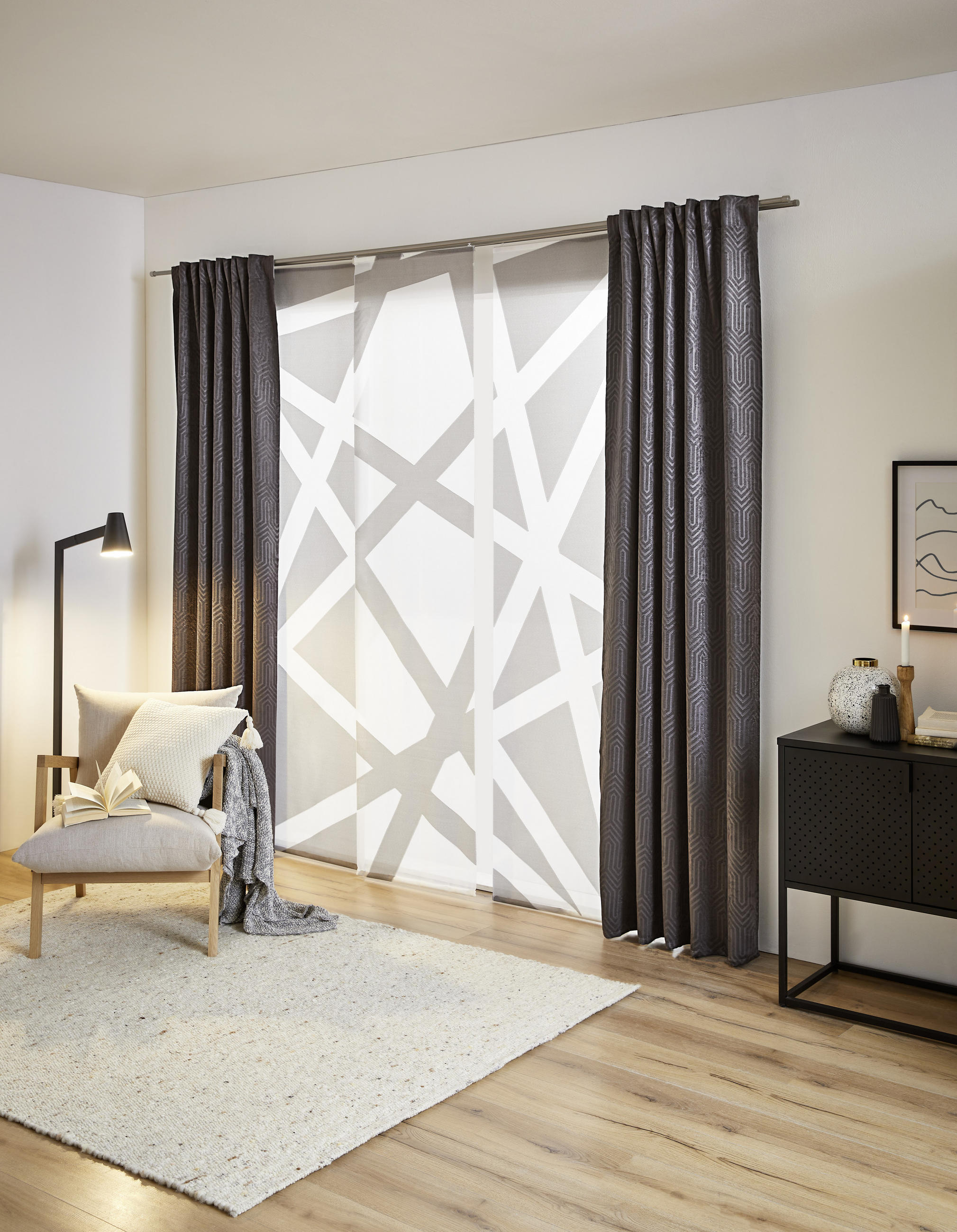 PANELGARDIN  - vit/antracit, Design, textil (60/245cm) - Novel