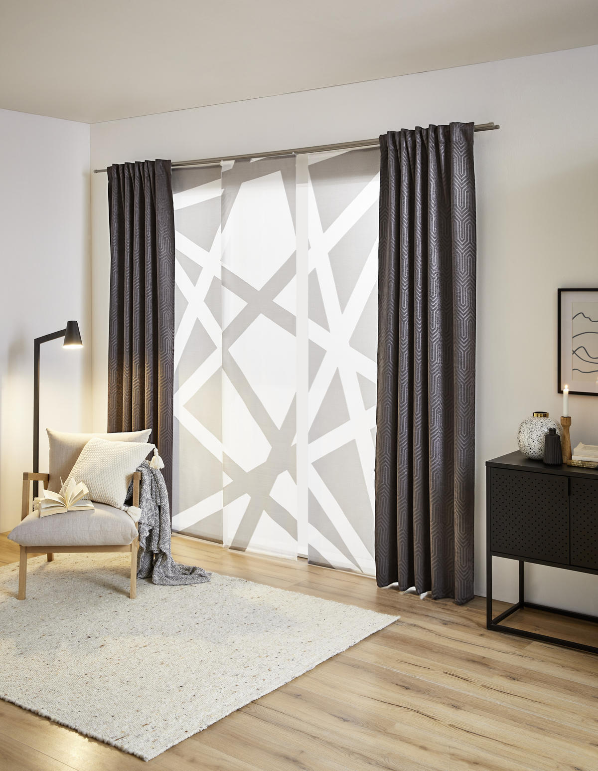 FLÄCHENVORHANG in Anthrazit, Weiss  - Weiss/Anthrazit, Design, Textil (60/245cm) - Novel