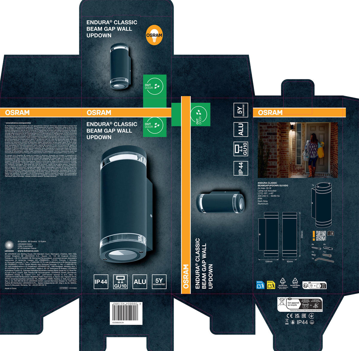 AUßENLEUCHTE 10,4/9,2/23,3 cm   - Dunkelgrau, Basics, Glas/Metall (10,4/9,2/23,3cm) - Osram