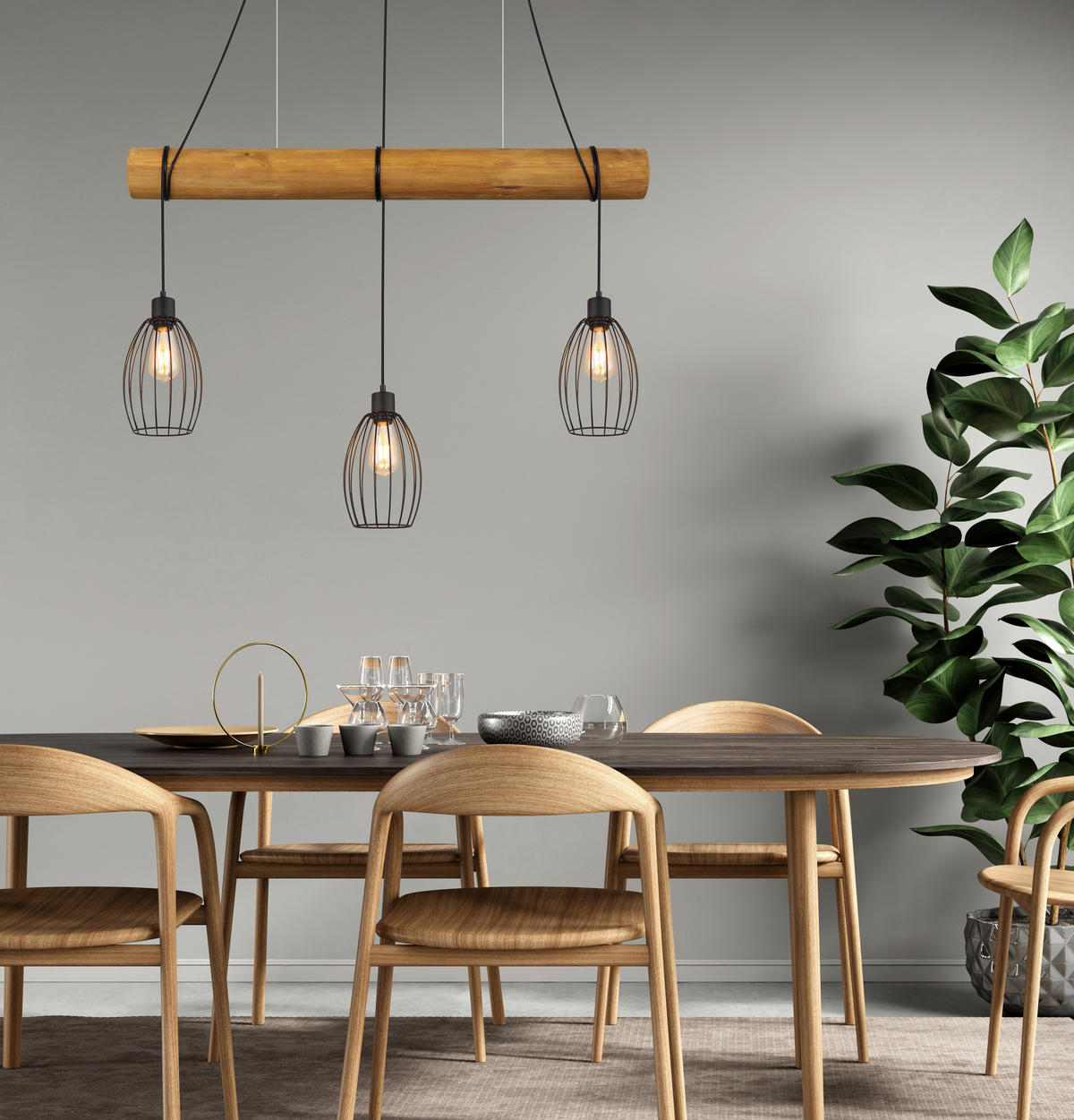 HÄNGELEUCHTE Berti 115/16/150 cm  - Schwarz/Braun, Design, Holz/Kunststoff (115/16/150cm) - Globo