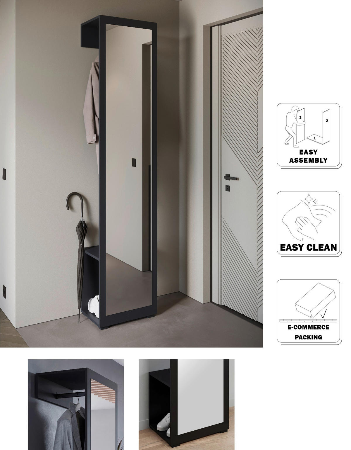 GARDEROBE 2-teilig  in 50/190/35 cm  - Schwarz, Basics, Holzwerkstoff (50/190/35cm) - P & B