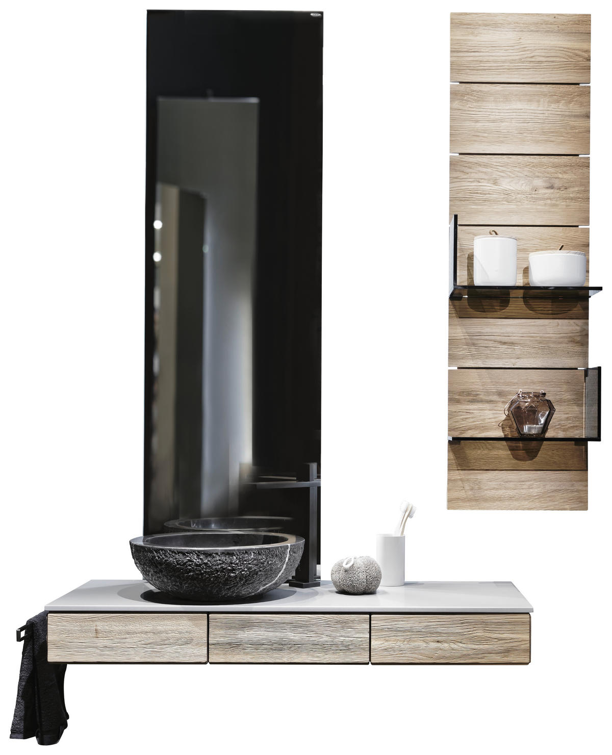 BADEZIMMER  in 96 cm  - Eichefarben/Grau, MODERN, Holz/Stein (96cm) - Voglauer