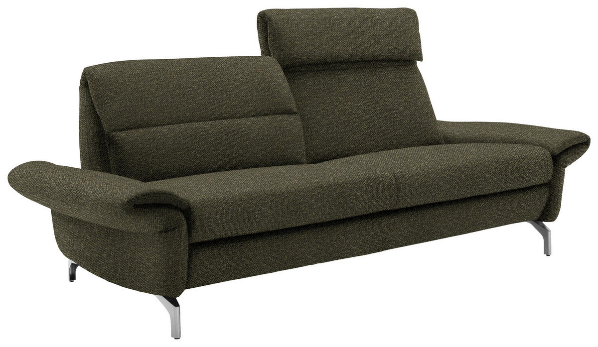 2-SITZER-SOFA Flachgewebe Khaki  - Khaki/Nickelfarben, Design, Textil/Metall (186/87/100cm) - Schöner Wohnen