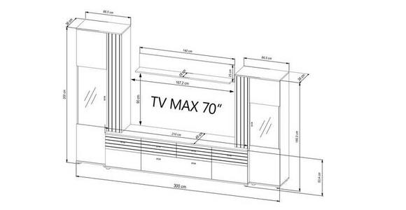 WOHNWAND  in Schwarz, Eiche Artisan  300/199,8/45 cm  - Schwarz/Eiche Artisan, KONVENTIONELL, Glas/Holzwerkstoff (300/199,8/45cm) - Carryhome