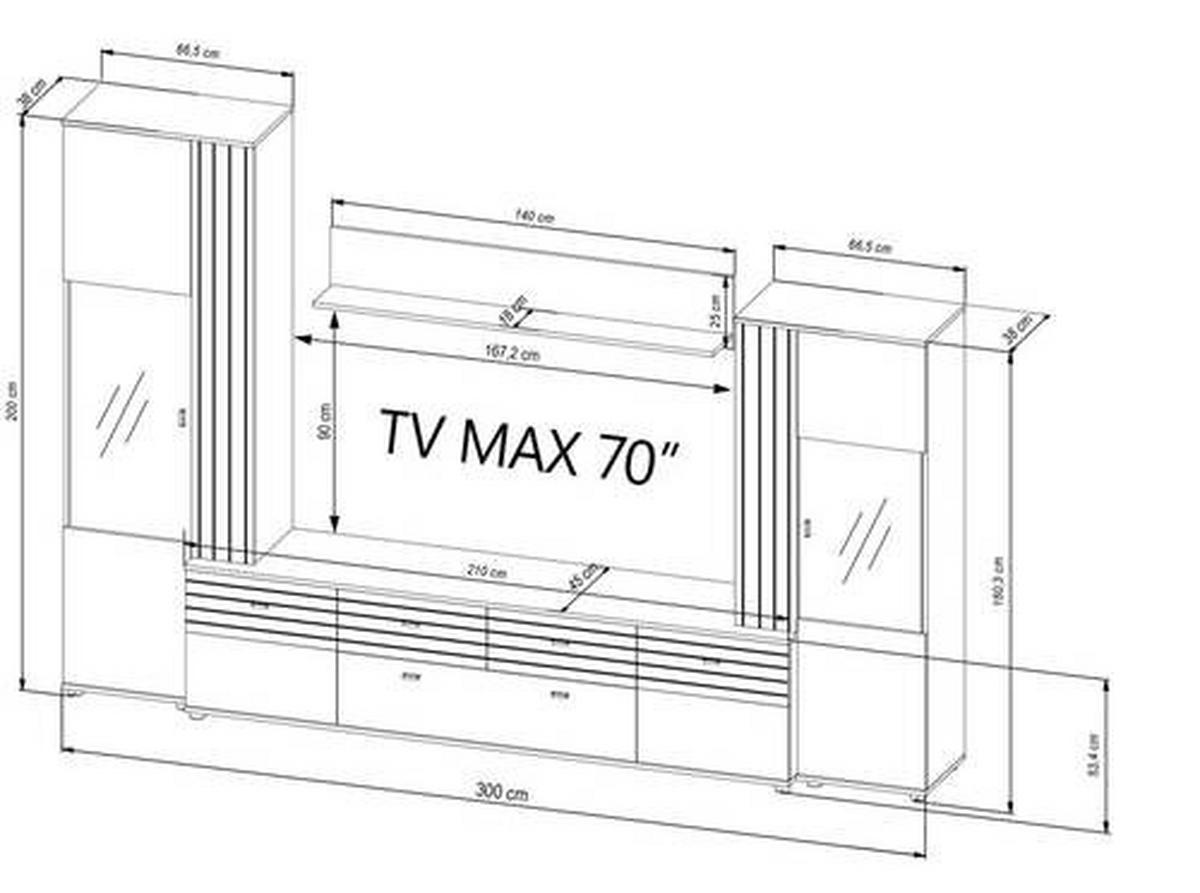 WOHNWAND  in Schwarz, Eiche Artisan  300/199,8/45 cm  - Schwarz/Eiche Artisan, KONVENTIONELL, Glas/Holzwerkstoff (300/199,8/45cm) - Carryhome