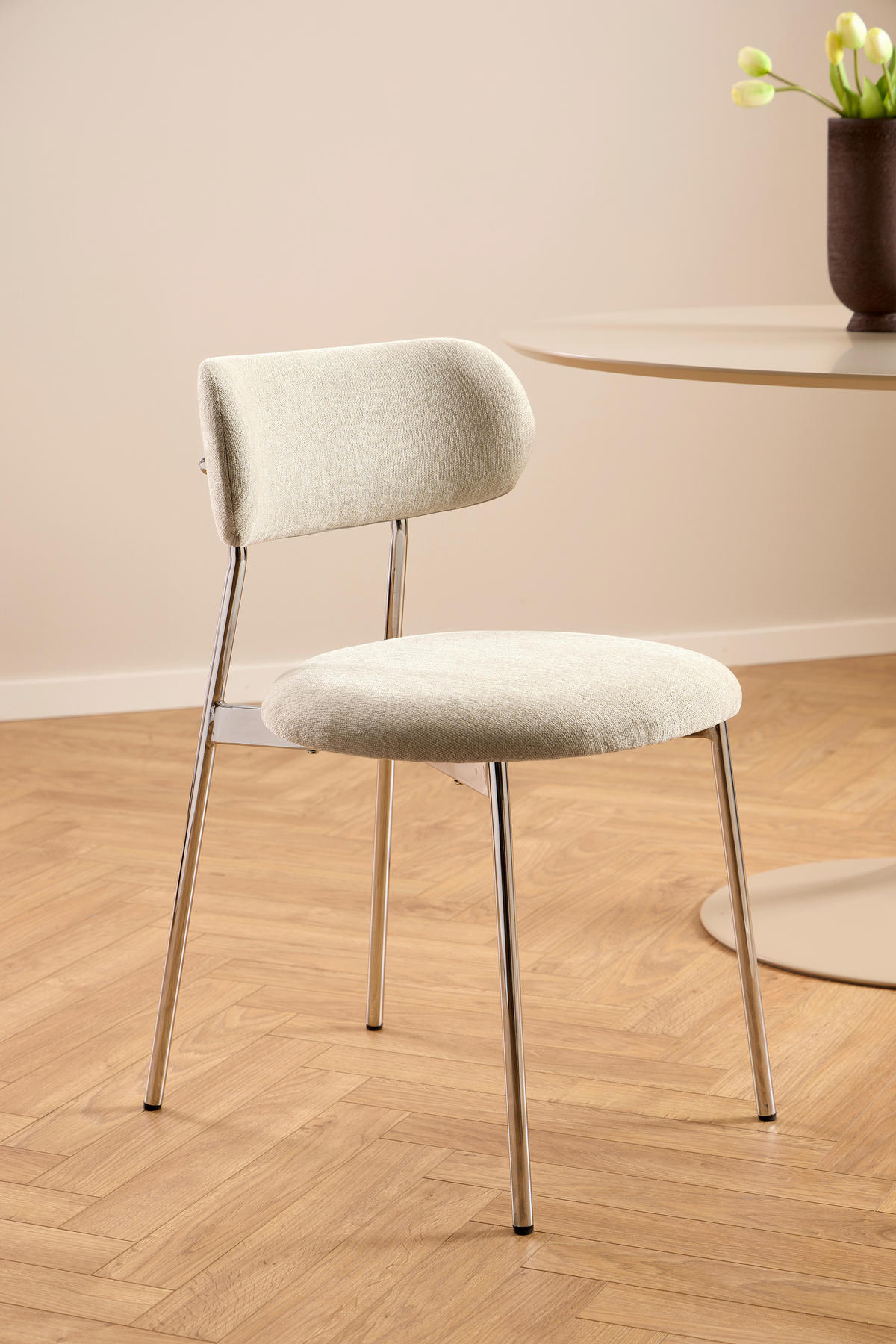 STUHL   Flachgewebe  - Sandfarben/Chromfarben, MODERN, Textil/Metall (47/79/53,5cm) - MID.YOU