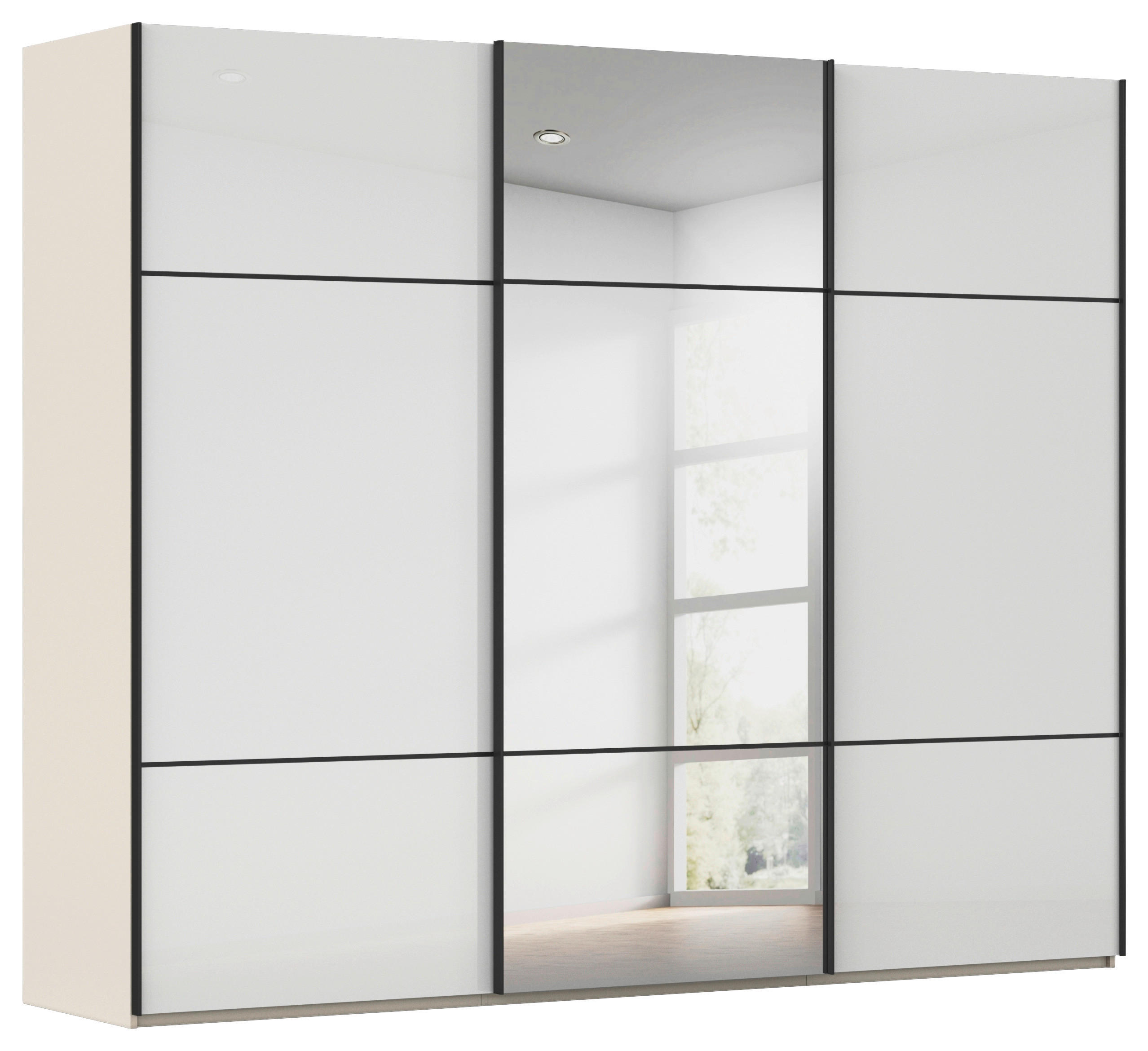 SCHWEBETÜRENSCHRANK 271/223/68 cm 3-türig Weiß, Champagner  - Champagner/Schwarz, KONVENTIONELL, Glas/Holzwerkstoff (271/223/68cm) - Novel