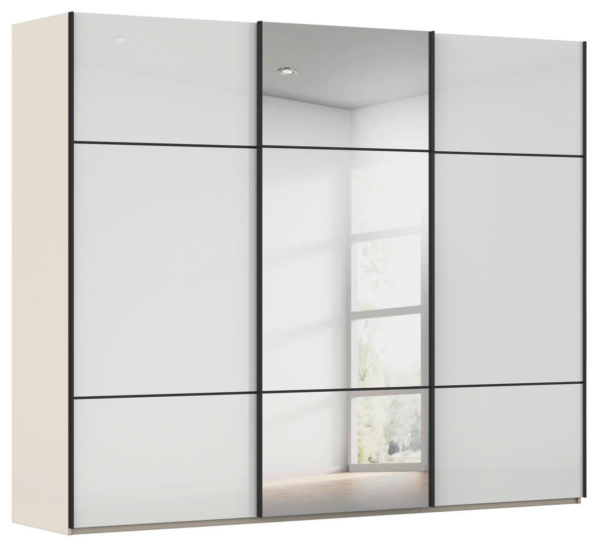 SCHWEBETÜRENSCHRANK  in Weiß, Champagner  - Champagner/Schwarz, KONVENTIONELL, Glas/Holzwerkstoff (242/223/68cm) - Novel