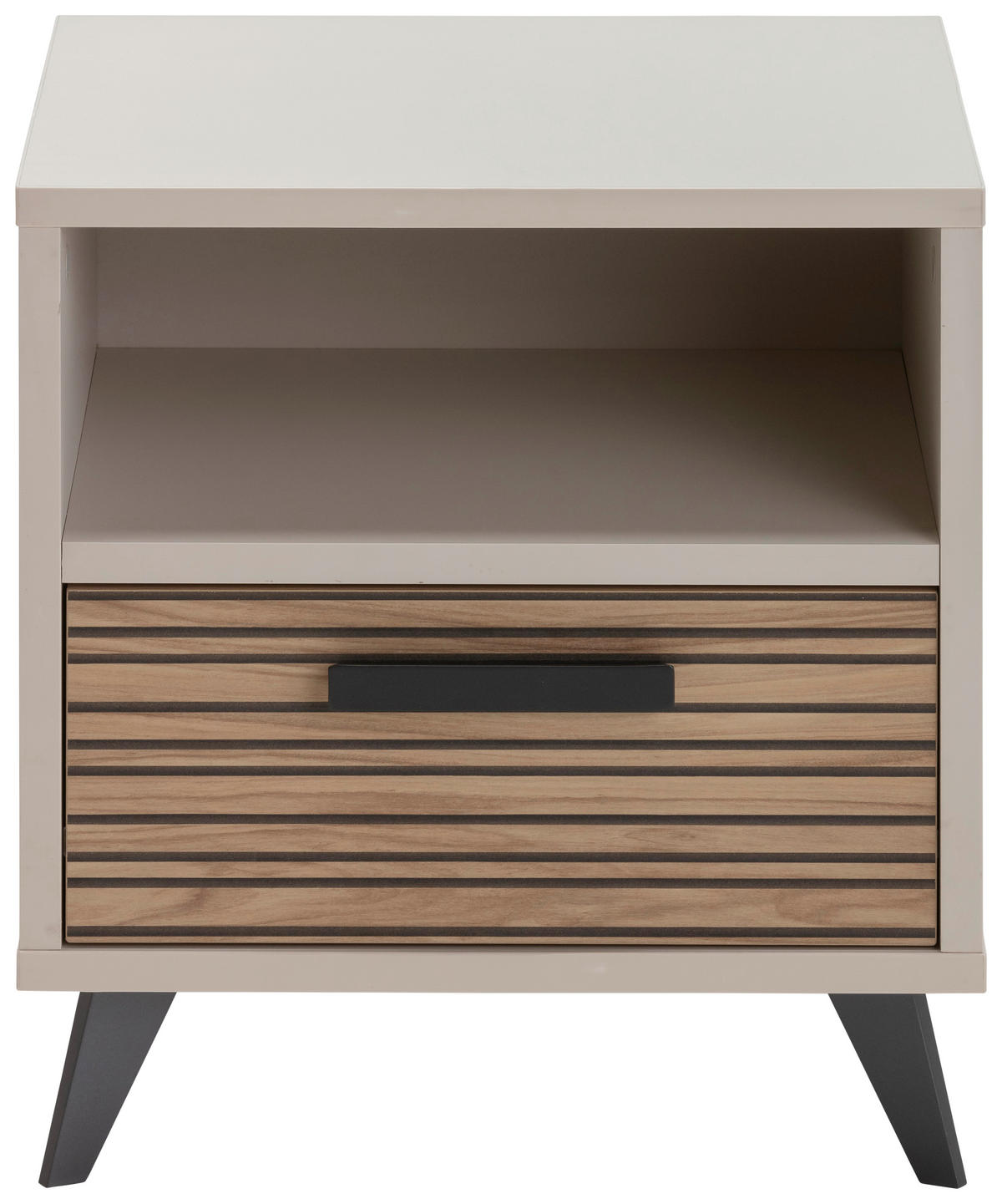 NOČNA OMARICA, barve hrasta, bež  - temno siva/barve hrasta, Moderno, kovina/leseni material (60/55/40,5cm) - Xora