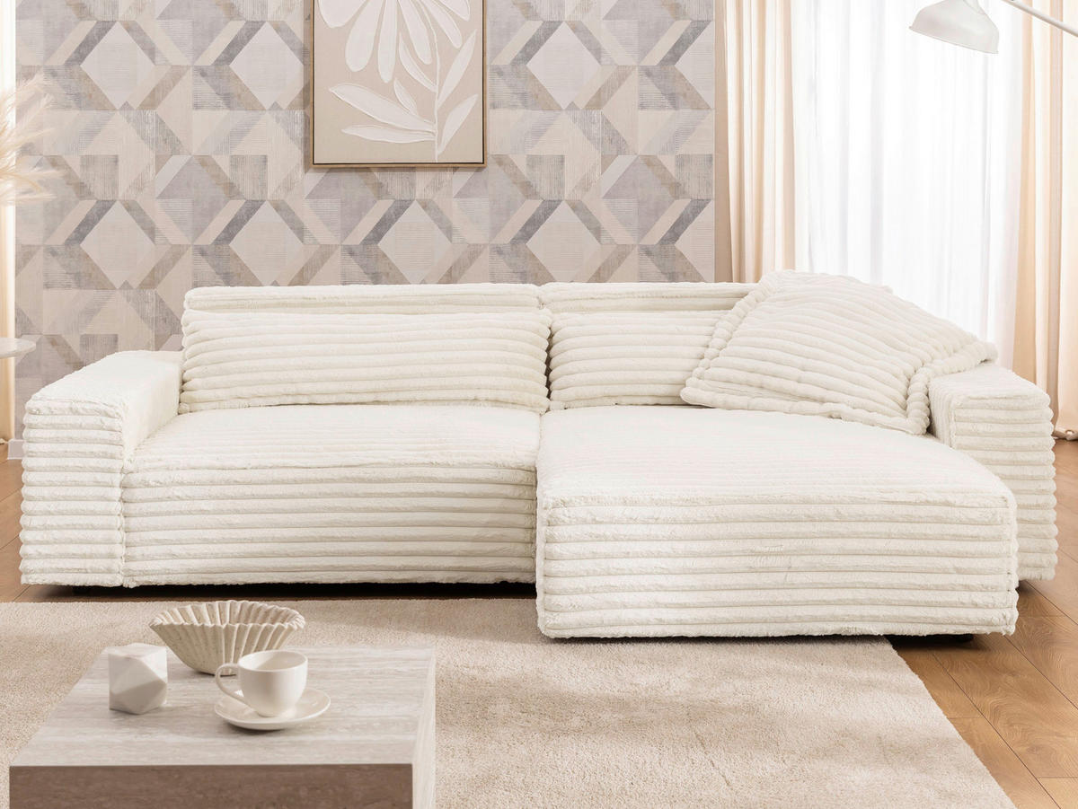 ECKSOFA Cord Beige  - Beige/Schwarz, Design, Kunststoff/Textil (251/142cm) - P & B