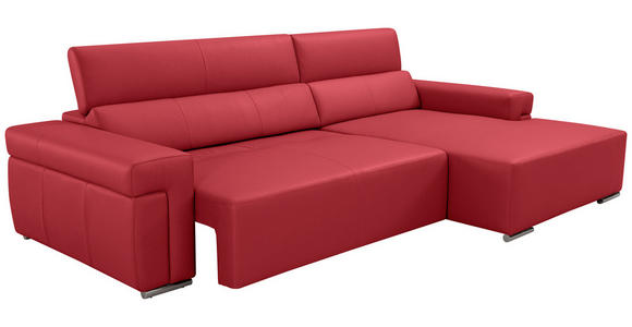 ECKSOFA DUA in Echtleder Rot  293/170 cm  - Chromfarben/Rot, Design, Leder/Metall (293/170cm) - Novel