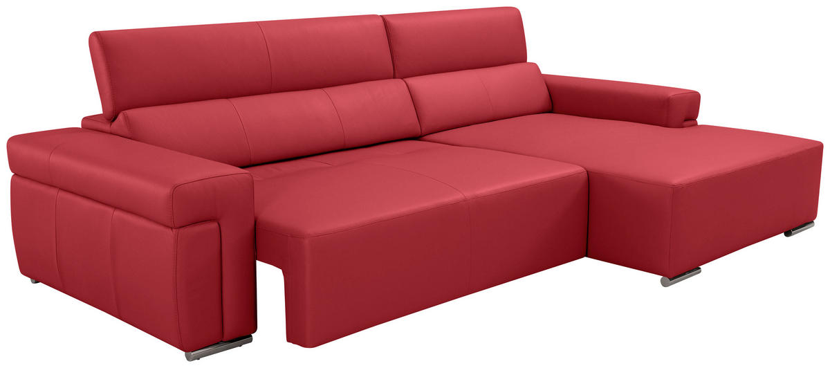 Ecksofa inkl. Funktion DUA Rot Echtleder  - Chromfarben/Rot, Design, Leder/Metall (293/170cm) - Novel