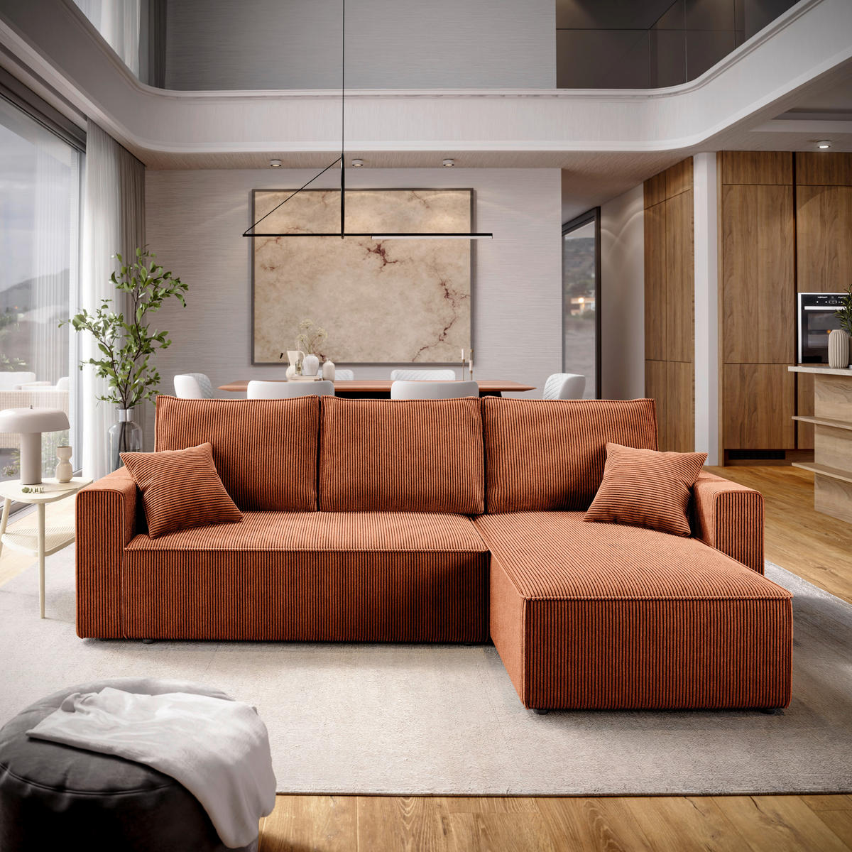 ECKSOFA Rostfarben Cord  - Rostfarben/Schwarz, KONVENTIONELL, Kunststoff/Textil (232/143cm) - Carryhome