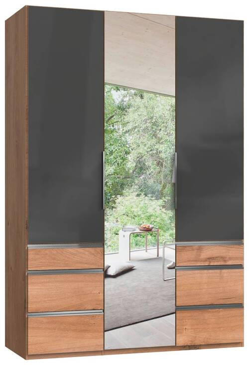 DREHTÜRENSCHRANK in Grau, Eichefarben - Chromfarben/Eichefarben, Modern, Glas/Holzwerkstoff (150/216/58cm) - MID.YOU