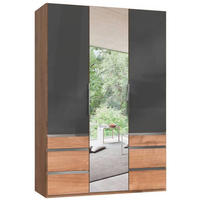 DREHTÜRENSCHRANK in Grau, Eichefarben  - Chromfarben/Eichefarben, Modern, Glas/Holzwerkstoff (150/216/58cm) - MID.YOU