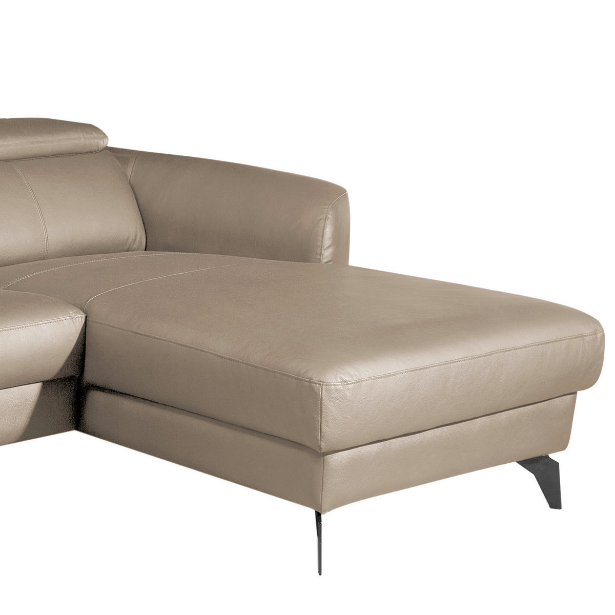 ECKSOFA Hellgrau Echtleder Lederlook  - Hellgrau/Schwarz, Design, Leder/Textil (261/183cm) - Livetastic