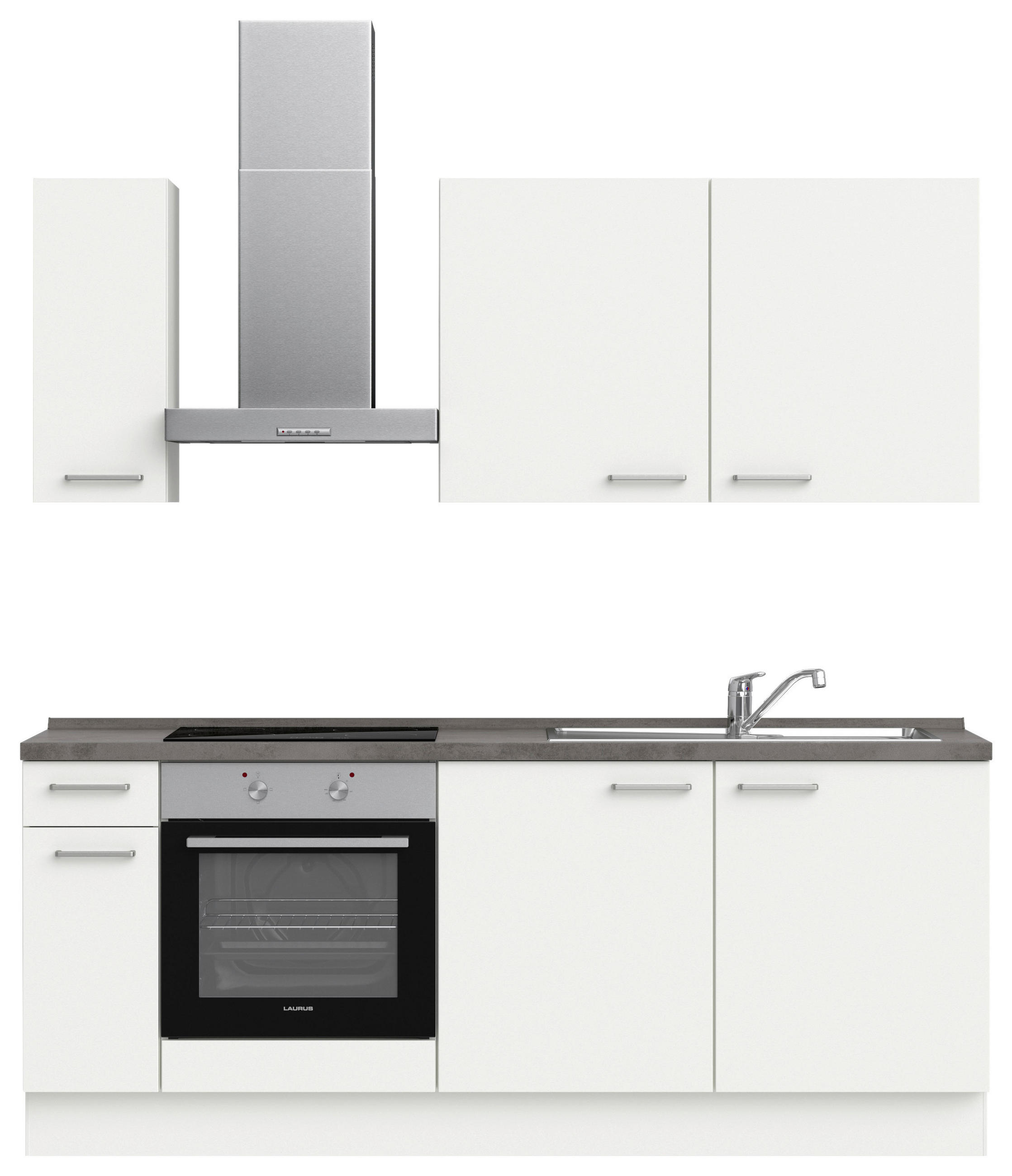 KÜCHENLEERBLOCK 210 cm   in Weiß, Schieferfarben  - Schieferfarben/Edelstahlfarben, MODERN, Holzwerkstoff/Metall (210cm) - Nobilia
