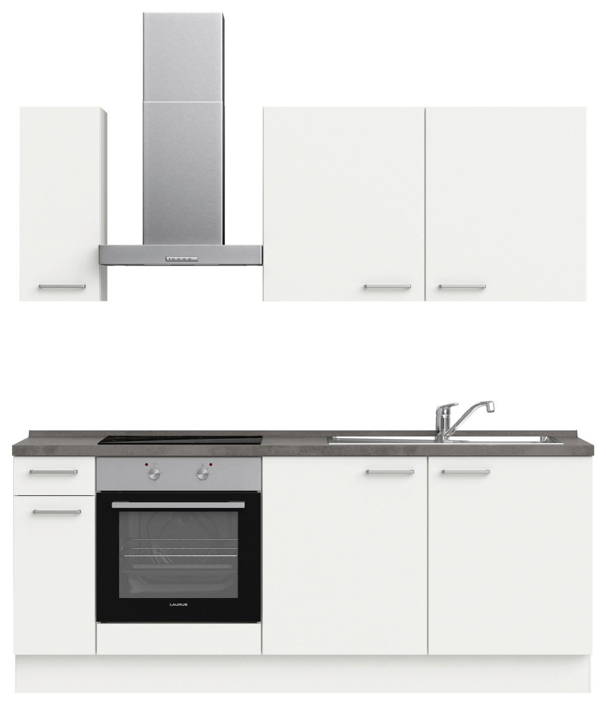 KÜCHENLEERBLOCK 210 cm   in Weiß, Schieferfarben  - Schieferfarben/Edelstahlfarben, MODERN, Holzwerkstoff/Metall (210cm) - Nobilia