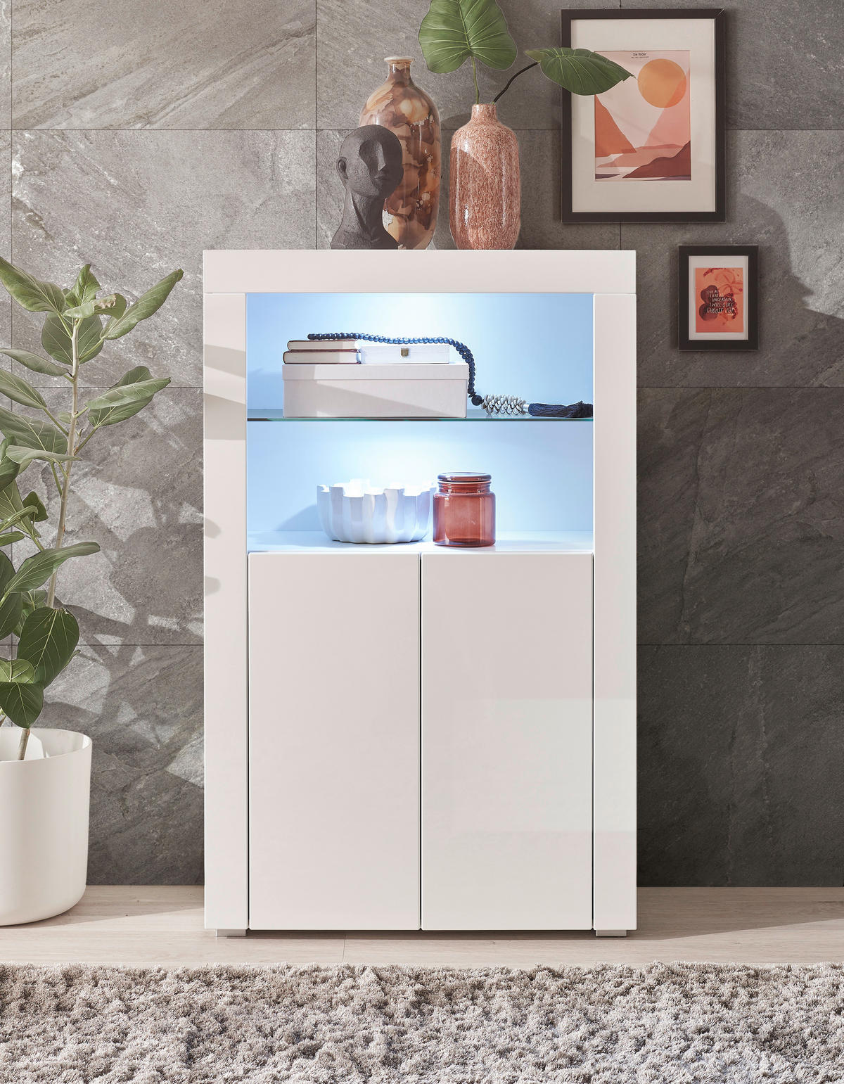 HIGHBOARD  in 80/128/38 cm  - Weiß Hochglanz/Silberfarben, Design, Glas/Holzwerkstoff (80/128/38cm) - MID.YOU