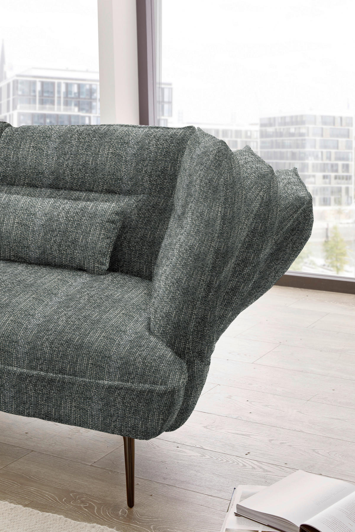ECKSOFA in Flachgewebe Dunkelgrau  153/339 cm  - Dunkelgrau/Schwarz, Design, Textil/Metall (153/339cm) - Moderano
