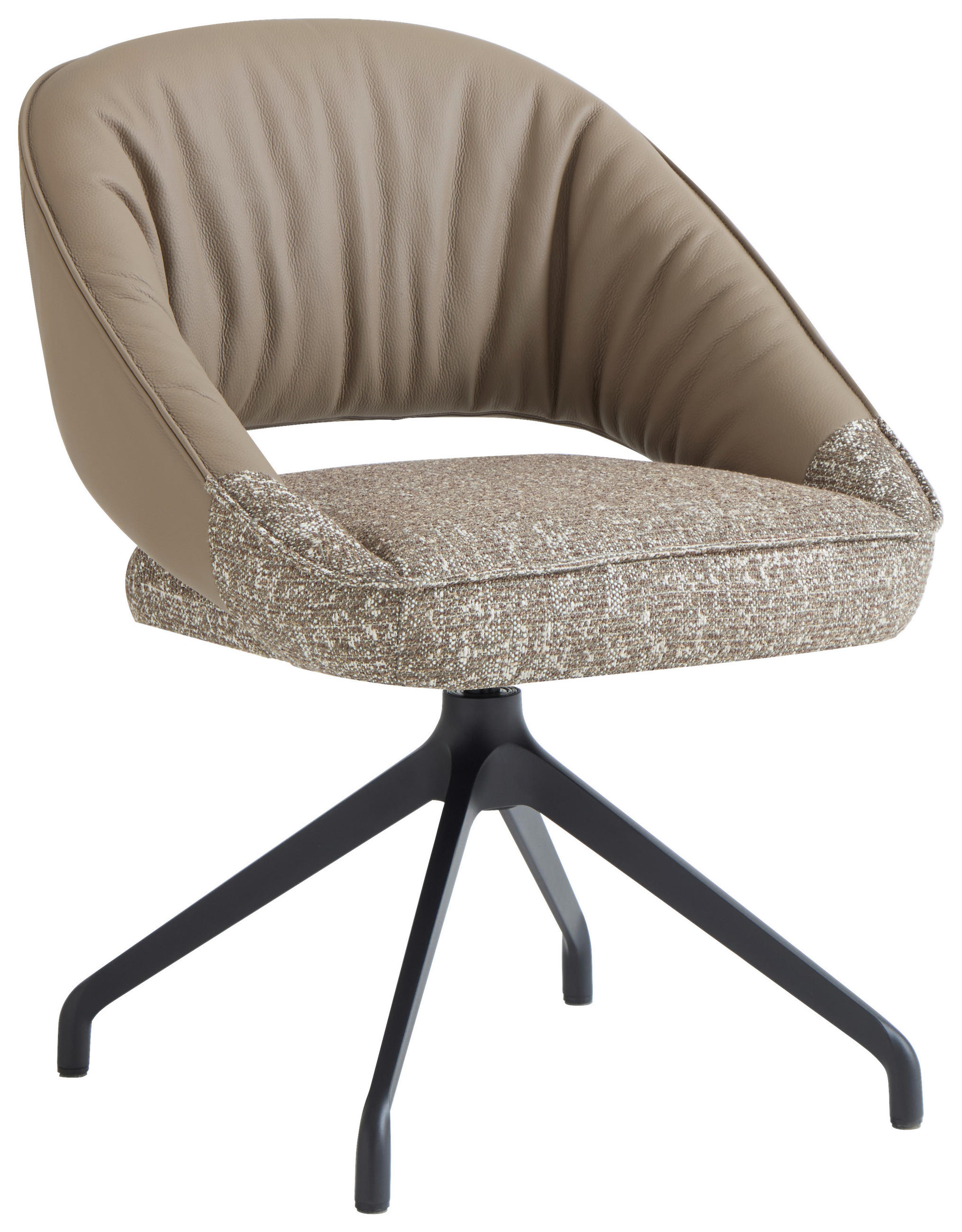 ARMLEHNSTUHL  Sitzfläche 360° drehbar, automatische Rückholfunktion Webstoff Echtleder  - Beige/Schwarz, Design, Leder/Textil (61/81/66cm) - Dieter Knoll