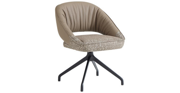 ARMLEHNSTUHL  Sitzfläche 360° drehbar, automatische Rückholfunktion Webstoff Echtleder  - Beige/Schwarz, Design, Leder/Textil (61/81/66cm) - Dieter Knoll