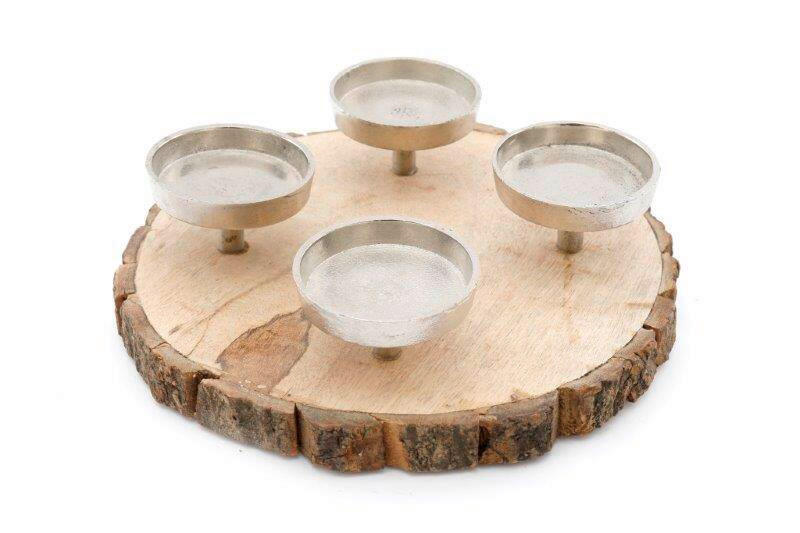 STOJAN NA SVÍČKY - SADA  dřevo, kov - vícebarevná, Basics, kov/dřevo (27/5/27cm)