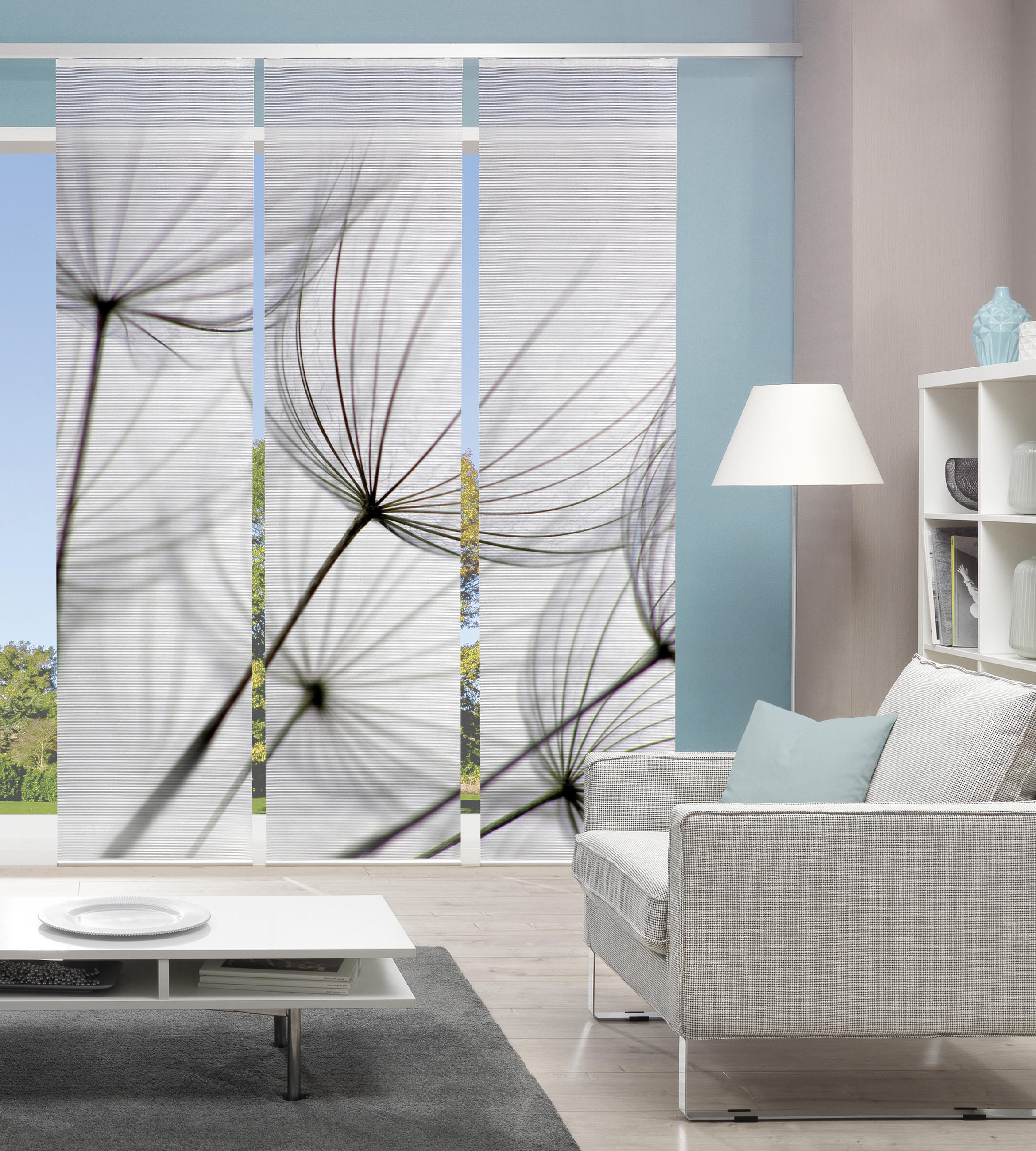 Thumbnail - Novel Flächenvorhang Pusteblume, Grau, Weiß, Textil, 60x245 cm, ohne Technik, Wohntextilien, Gardinen & Vorhänge, Schieb...