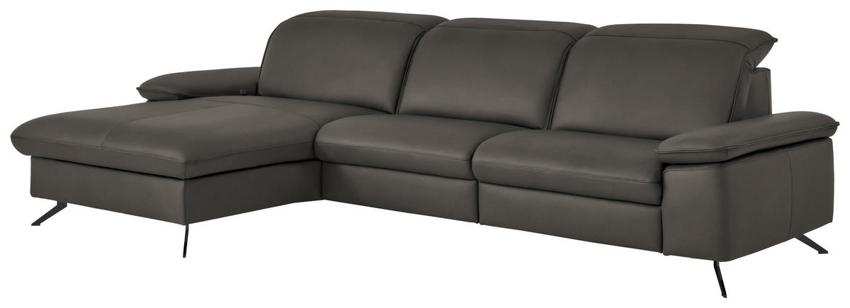 ECKSOFA  Echtleder Taupe  - Taupe/Schwarz, Design, Leder/Metall (169/307cm) - Beldomo Premium