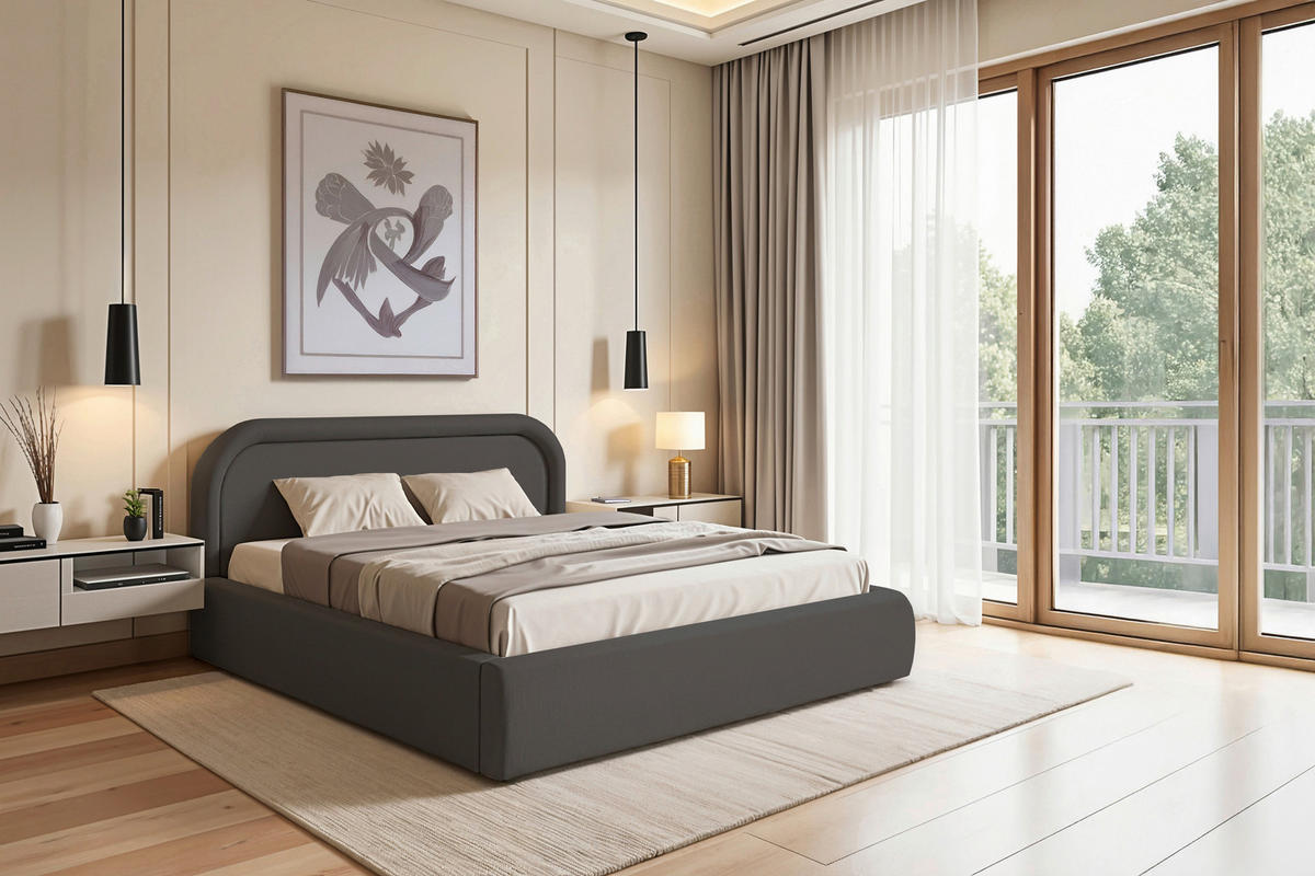 POLSTERBETT Bettkasten, Lattenrost Schwarz 180/200 cm  - Eichefarben/Schwarz, MODERN, Holz/Textil (180/200cm) - Livetastic
