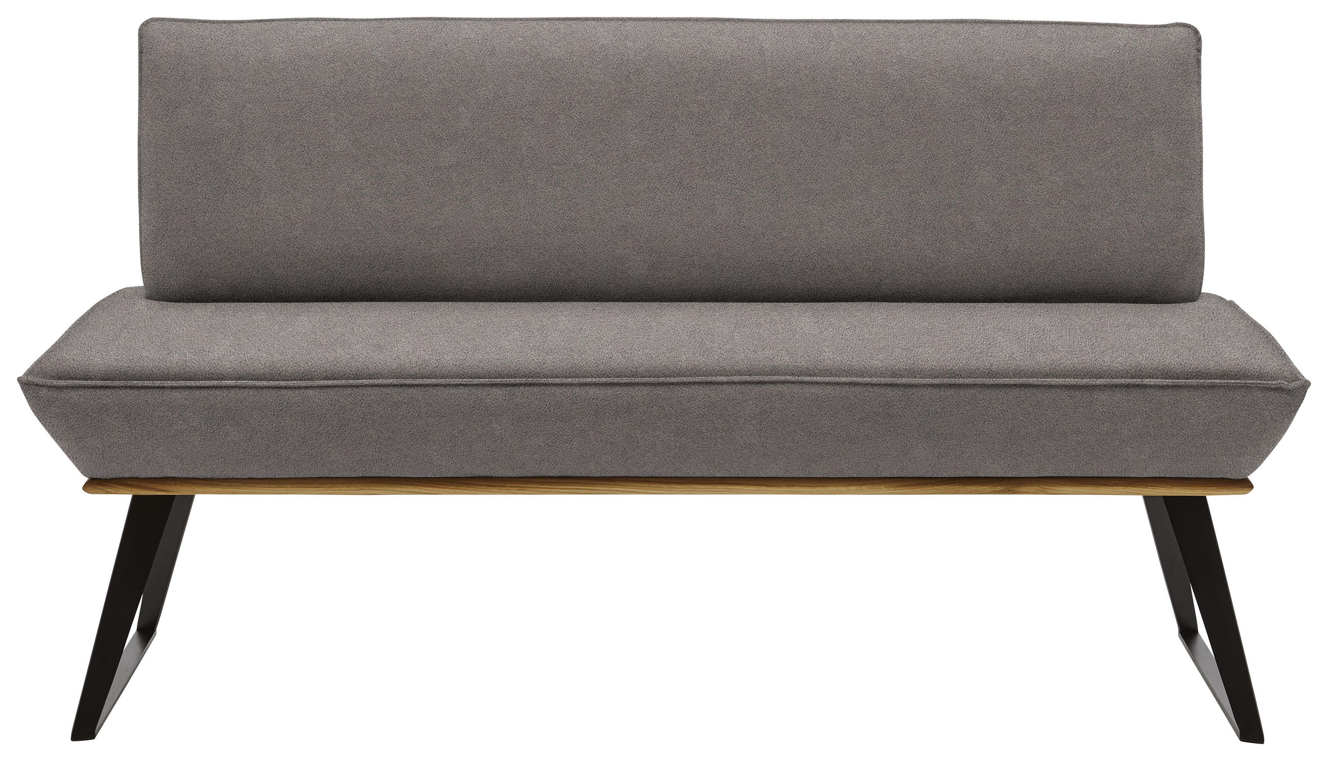 SITZBANK 160/87/64 cm Lederlook Schwarz, Eichefarben, Graubraun Eiche massiv Metall  - Eichefarben/Graubraun, Design, Holz/Textil (160/87/64cm) - Voleo