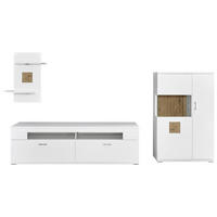 WOHNWAND  in Weiss, Eichefarben, Weiss Hochglanz 317,1/171,0/50,2 cm  - Weiss Hochglanz/Weiss, Design, Glas/Holzwerkstoff (317,1/171,0/50,2cm) - Xora