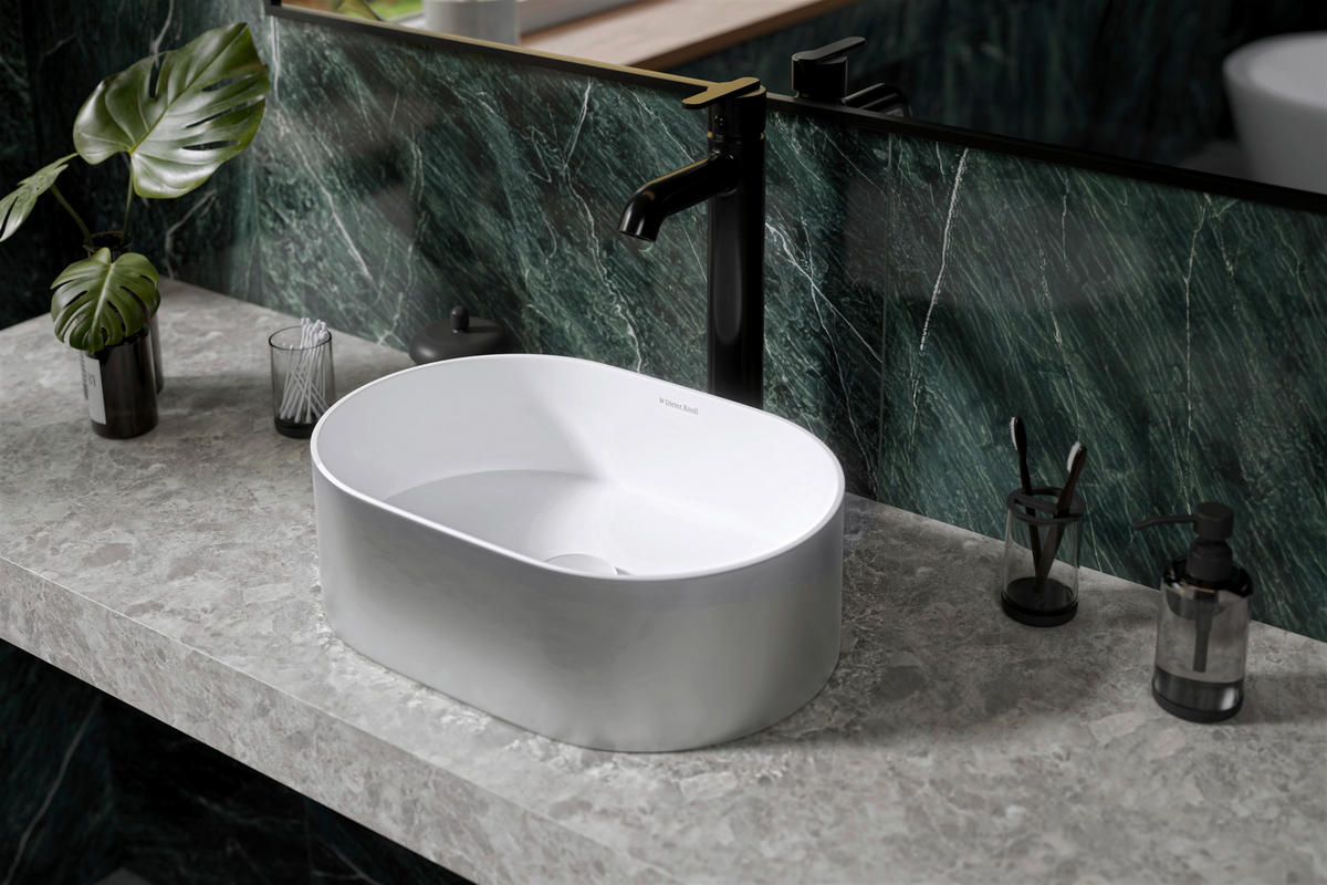 WASCHBECKEN 45/14/30 cm  - Edelstahlfarben/Weiß, Basics, Stein (45/14/30cm) - Dieter Knoll