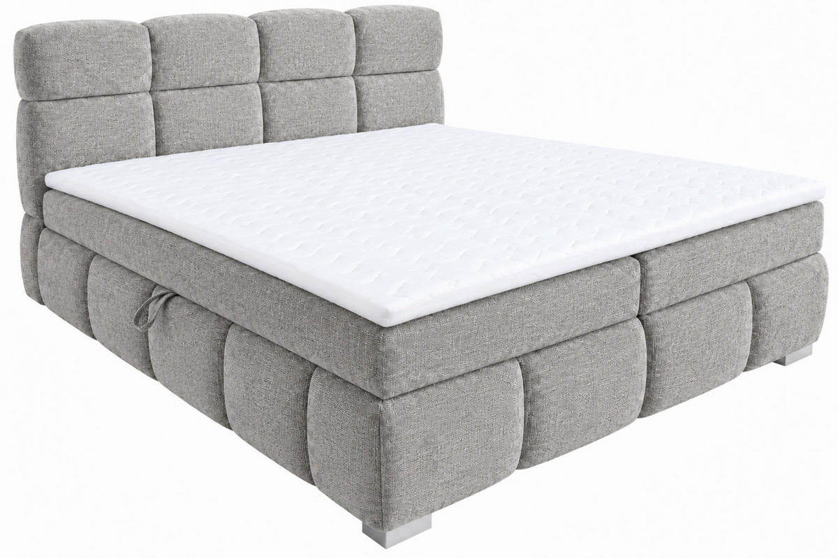 BOXBETT 180/200 cm,  in Graubraun, Bettkasten, Topper,  - Chromfarben/Graubraun, MODERN, Holz/Kunststoff (180/200cm) - MID.YOU