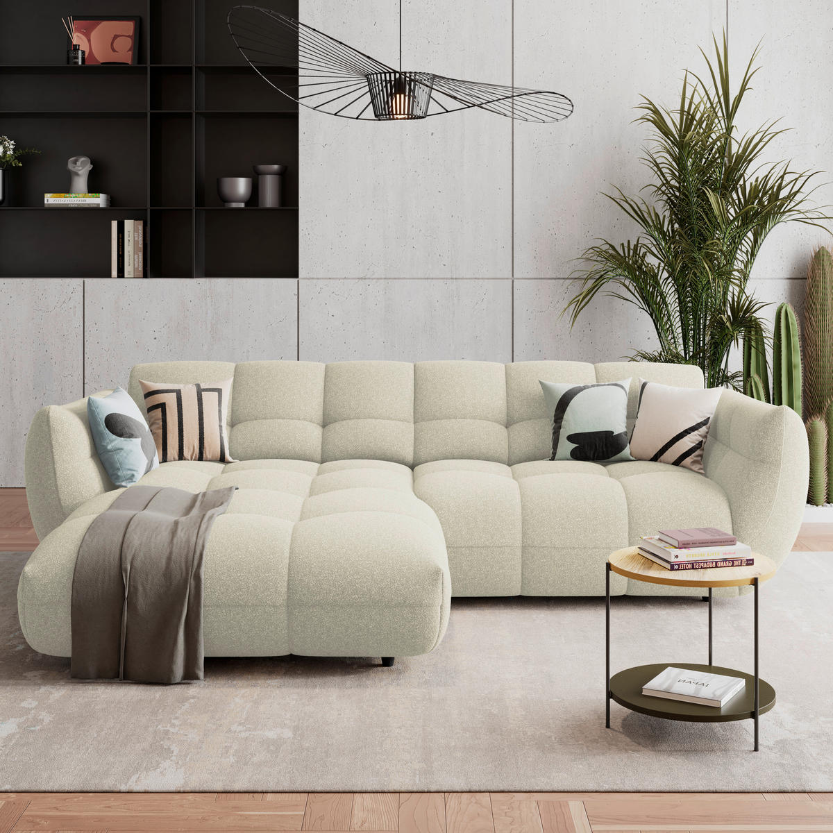 ECKSOFA Elfenbein Chenille  - Elfenbein/Dunkelgrün, Trend, Kunststoff/Textil (178/280cm) - MID.YOU