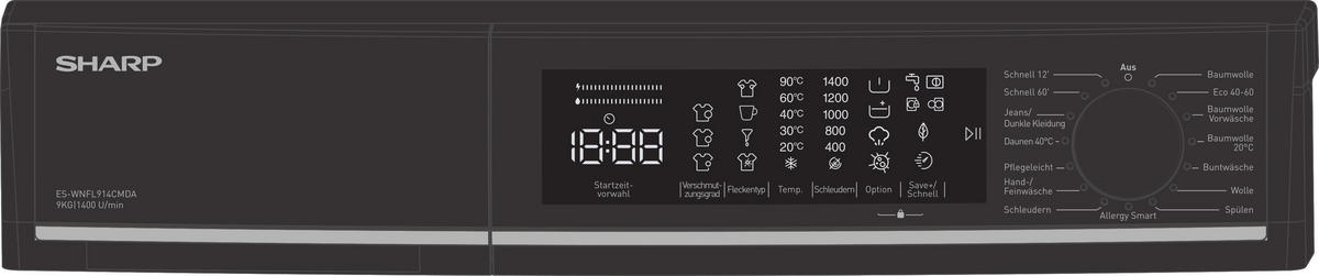 WASCHMASCHINE ES-WNFL914CMDA-DE  - Schwarz, Basics, Glas/Kunststoff (60/85/58cm) - Sharp