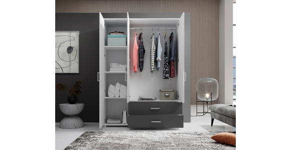 KLEIDERSCHRANK in Graphitfarben, Weiß - Alufarben/Graphitfarben, KONVENTIONELL, Glas/Holzwerkstoff (125/190/51cm) - Carryhome