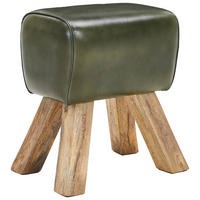 HOCKER Echtleder Mangoholz Olivgrün  - Naturfarben/Olivgrün, LIFESTYLE, Leder/Holz (42/45/35cm) - Livetastic
